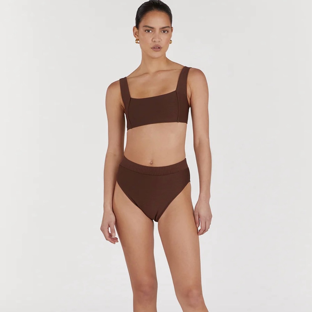 New with tags - 2 piece - ribbed - chocolate - high waist  swimsuit